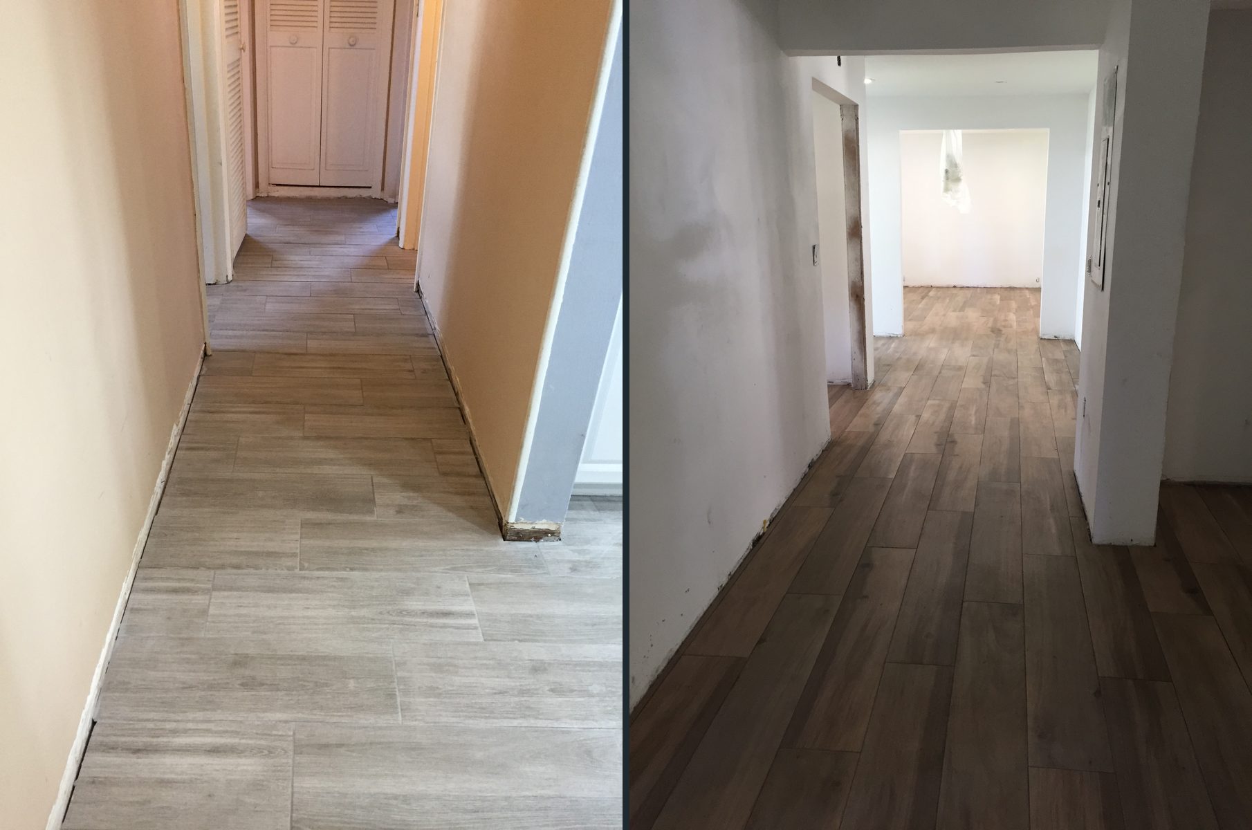 Hallways with new wood-look tile flooring